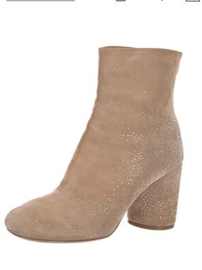 Maison Martin Margiela Women's Taupe Suede Embellished Ankle Boots. Size 6.5